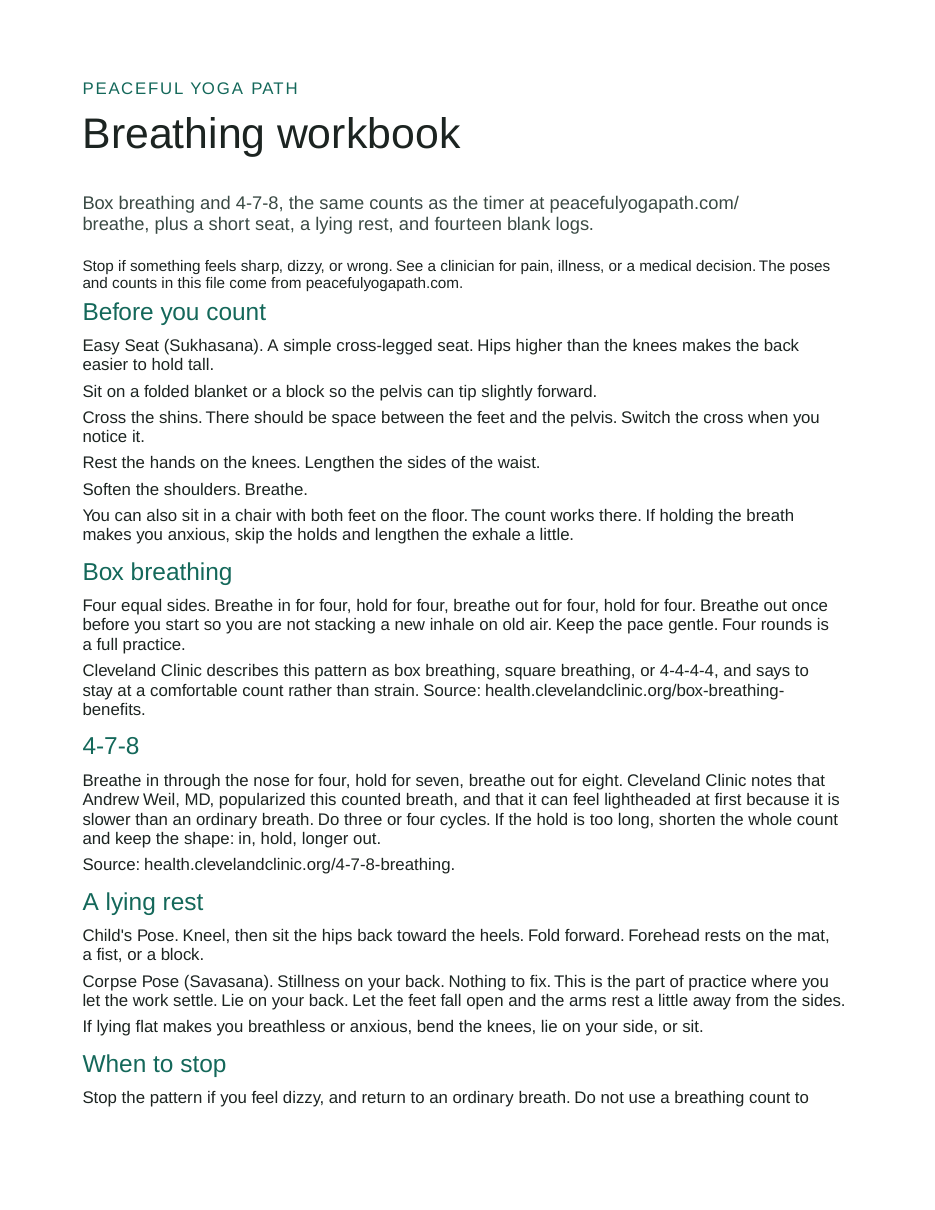 First page of Breathing workbook