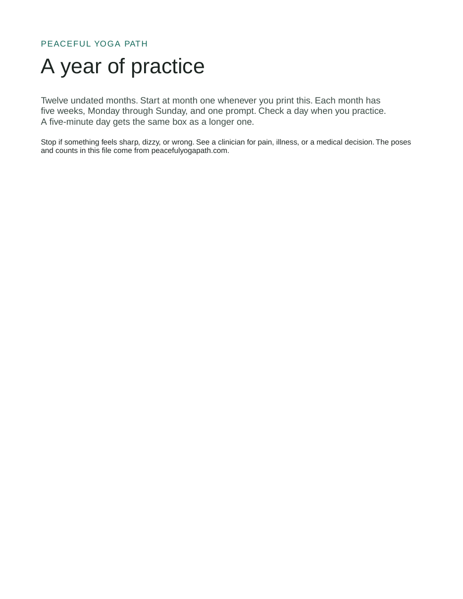 First page of Yearly practice journal